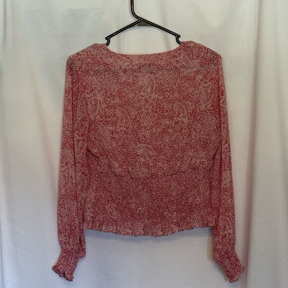 Express Sheer Paisley Print Blouse Women’s Medium Pink & White Long Sleeve Boho - Picture 2 of 8